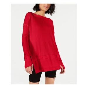 Free People North Shore Thermal Knit Tunic Top Red Size S